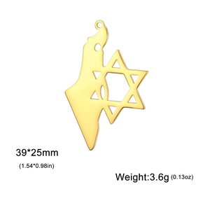Pendentif carte d'Israël en acier doré avec étoile de David pour bijoux DIY