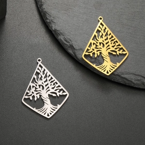 Rhombus tree of life pendants in gold and silver stainless steel for DIY jewelry making