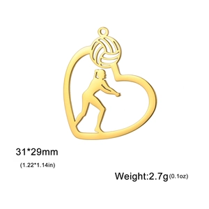 18K gold-plated stainless steel heart pendant featuring a female volleyball player silhouette