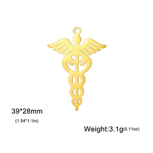 Colgante médico Caduceo de acero inoxidable dorado para bisutería DIY 39x28mm