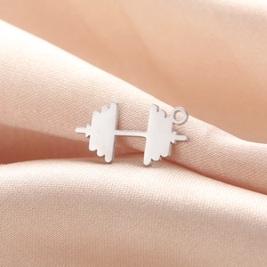 Polished stainless steel dumbbell pendant for fitness jewelry DIY with satin background