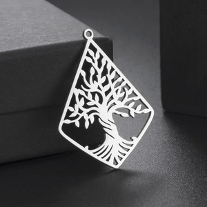 18K gold plated stainless steel tree of life rhombus pendant with hollowed design