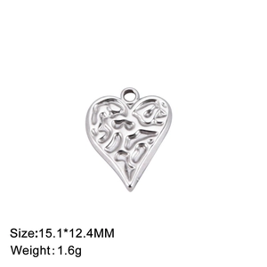 Titanium steel heart pendant with silver lava texture finish measuring 15.1 by 12.4 mm