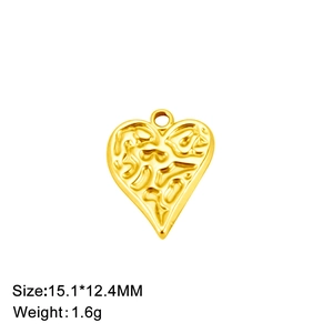 Polished golden stainless steel heart pendant with textured finish 15x12mm