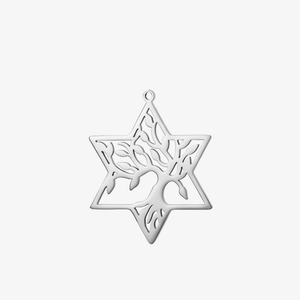 Detailed view of stainless steel Star of David and Tree of Life镂空 hollow pendant