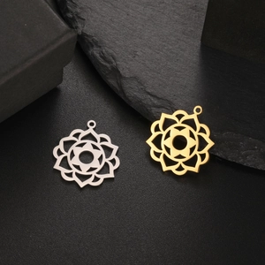 Pendentifs mandala fleur de lotus en acier inoxydable doré et argenté ajouré brillant
