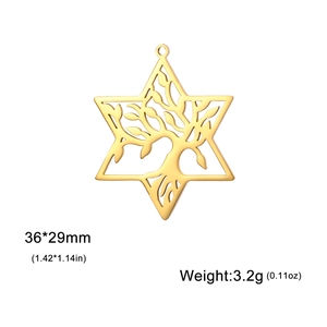 Detailed view of Tree of Life Hexagram pendant with 36x29mm size and 3.2g weight