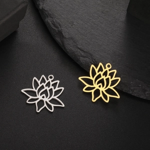 Pendentifs fleur de lotus évidés en acier inoxydable or et argent pour bijoux DIY