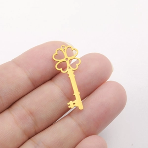 Pendentif clé trèfle en acier inoxydable doré pour la création de bijoux DIY