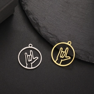 Minimalist I Love You sign language hollow pendants in gold and silver finish