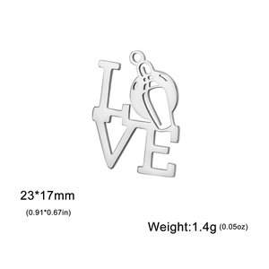 Ciondolo LOVE lucido in acciaio inossidabile per gioielli DIY, charm sportivo 23x17mm