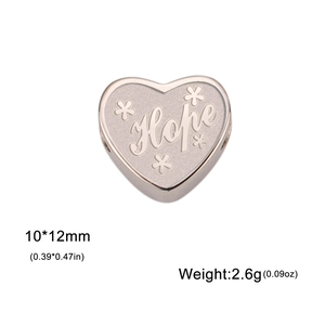 Pendentif cœur en acier inoxydable poli avec gravure Hope et fleur, taille 10x12mm