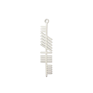 Detailed macro view of silver Ogham alphabet engraving on stainless steel pendant