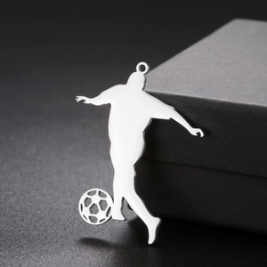 Polished stainless steel soccer player silhouette pendant for DIY jewelry making