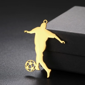 Golden titanium steel soccer player pendant showing an athlete silhouette kicking a ball