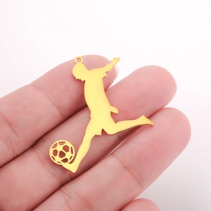 Golden stainless steel soccer player silhouette pendant for DIY sports jewelry design