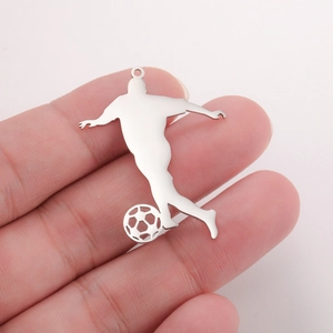 Polished titanium steel soccer player silhouette pendant necklace for sports jewelry