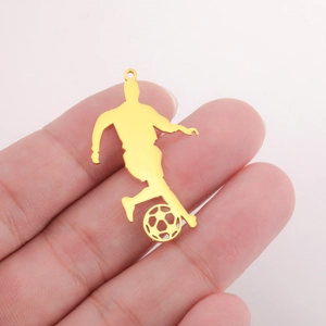 Polished gold football player silhouette pendant accessory for DIY jewelry necklaces