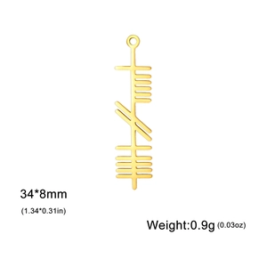 Polished gold stainless steel Ogham symbol rectangular pendant measuring 34x8mm