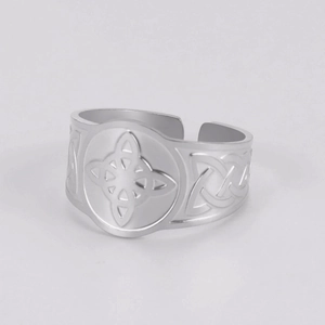 Herrenring aus Edelstahl mit Keltenknoten-Muster, offenes Design in Silber-Finish