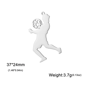 Pendentif joueur de football en acier inoxydable, 37x24mm pour la création de bijoux