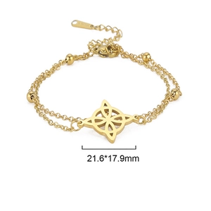 Zweilagiges 18K Gold Edelstahl-Fußkettchen mit Hexenknoten-Klee und Perlen