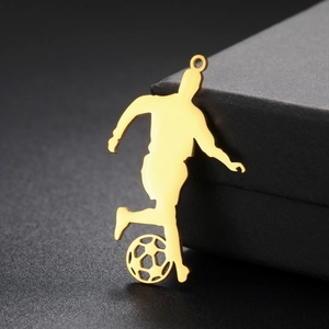 18K gold plated stainless steel football player silhouette pendant for DIY jewelry