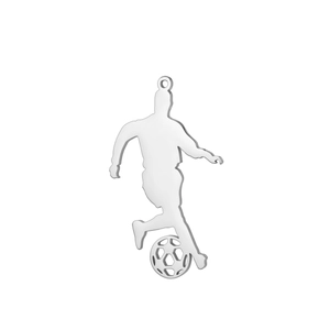 Polished silver stainless steel soccer player pendant for DIY necklaces and sports jewelry