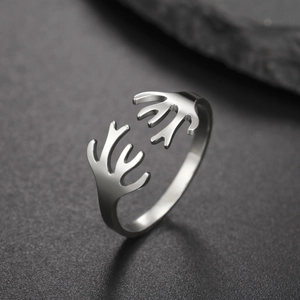 Anello Aperto Regolabile in Acciaio Inossidabile per Donna Uomo Forma di Corna Corallo Oro Argento Placcato Gioielli Minimalisti