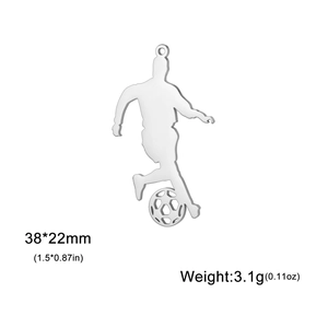 Polished stainless steel soccer player pendant necklace for men with athlete motion