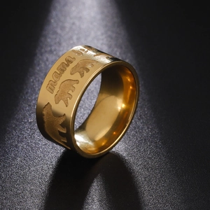 Minimalist Stainless Steel Mama Bear Wide Band Ring With Animal Silhouette Pattern For Men Women Jewelry Family Gift