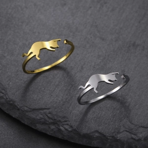 Minimalist adjustable stainless steel kitten silhouette rings in gold and silver finish