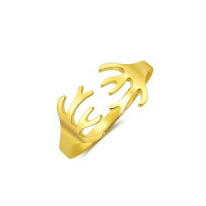 Anello regolabile minimalista a forma di corna in acciaio inossidabile dorato lucido