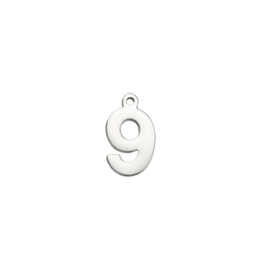 Polierter Edelstahl-Anhänger in Form der Zahl 9 mit Öse für individuellen DIY-Schmuck