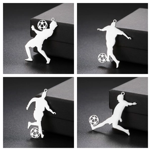 Stainless Steel Soccer Player Silhouette Pendant Sporty Athlete Charms For DIY Necklace Keychain Jewelry Making Accessory