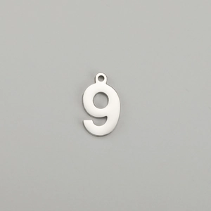 Polierter Edelstahl-Anhänger Zahl 9 mit metallischem Hochglanz-Finish für DIY-Schmuck