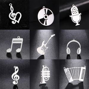 Stainless Steel Musical Instrument Charms DIY Jewelry Pendants For Necklace Keychain Guitar Headphone Microphone Accessories