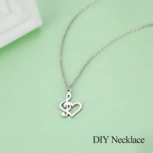 Polished silver treble clef and heart pendant necklace for DIY jewelry designs