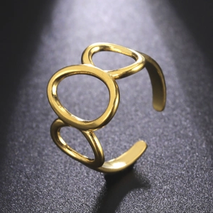 Minimalist Edelstahl Hohl Oval Kreis Offener Ring Damen Herren 18K Vergoldet Geometrisch Einstellbar Fingerring Geschenk