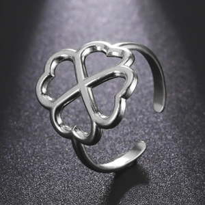 Stainless Steel Open Ring For Women Hollow Four Leaf Clover Heart Shape Adjustable Lucky Jewelry Fashion Finger Ring