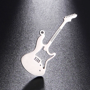 Silver electric guitar metal pendant for necklaces and keychains with polished finish