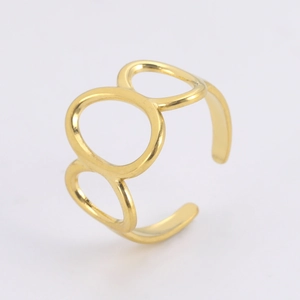Minimalistischer offener Ring aus 18K vergoldetem Edelstahl mit dreifach hohlen Kreisen