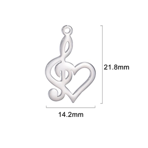 Polished silver musical treble clef heart pendant DIY accessory 21.8mm x 14.2mm