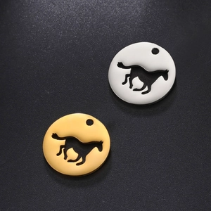 Polished round metal charms with cutout horse design in gold and silver for jewelry DIY