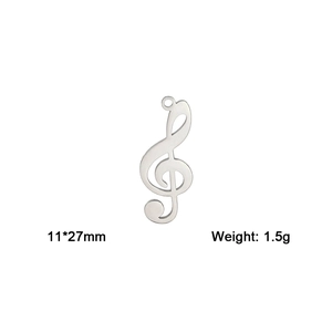 Silver treble clef pendant charm with 11x27mm size and 1.5g weight detail