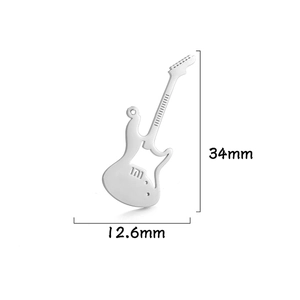 Detailed 34mm electric guitar pendant charm made of polished stainless steel for DIY jewelry