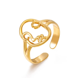Minimalist gold stainless steel open ring with abstract silhouette line art design