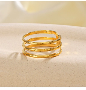 Detail of 18K gold plated three-layer textured stainless steel adjustable ring