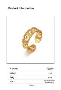 Detail view of 18K gold plated Cuban link chain ring with 1.7cm inner diameter size
