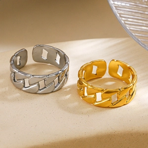 Modern Stainless Steel Chain Ring 18K Gold Plated Ins Style Open Adjustable Index Finger Ring For Women Fashion Jewelry
